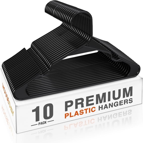 Premium Plastic Hangers 10 Pack, Clothes Hanger Space Saving, Heavy Duty Coat Hanger - Durable and Strong Closet Organizers and Storage Makes It Ideal Dorm Room Essentials (Black)