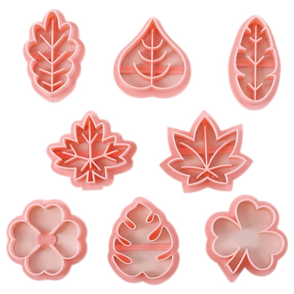 Leaf Cookie Cutter 8-Piece Set - Non-Stick for Fall and Thanksgiving - Easy Clean - Durable - for Autumn Baking - Color Pink
