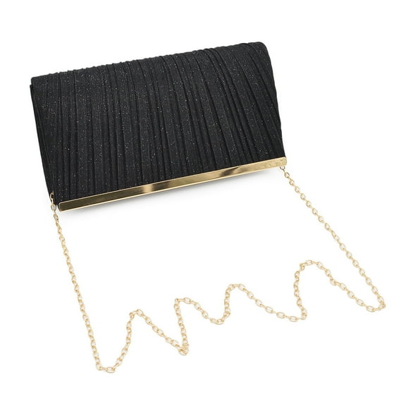Premium Pleated Metallic Glitter Mesh Clutch Evening Bag Handbag