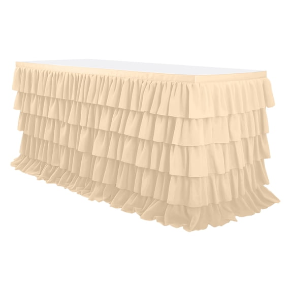 Premium Pleated Tablecloth - Five-Layer Ruffle Party Tablecover for Round Rectangle Square Tables, Wrinkle-Resistant Soft Fabric Decor