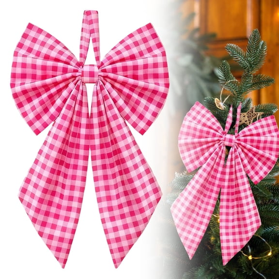 Premium Plush Bow for Tree & Party Decoration 9.8"x7", Fade-Resistant Fabric Wreath Sash for Holiday, Birthday, Wedding, Themed Room, Front Door, Wall, Indoor/Outdoor Home Decor, Pink, By Harlik
