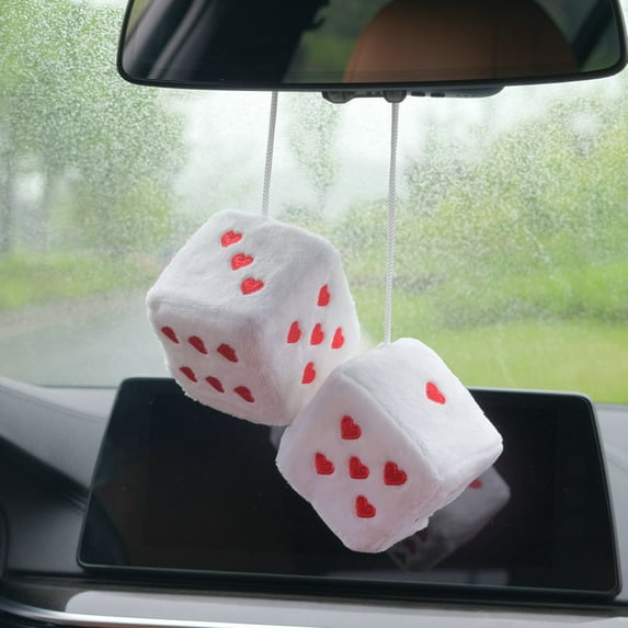Premium Plush Heart Dice Car Hanging Ornament - Soft Fluffy Design With Stylish Accents, Easy To Hang For Rearview Mirror - Car Interior Decor For Suvs, Trucks, Sedans, Perfect