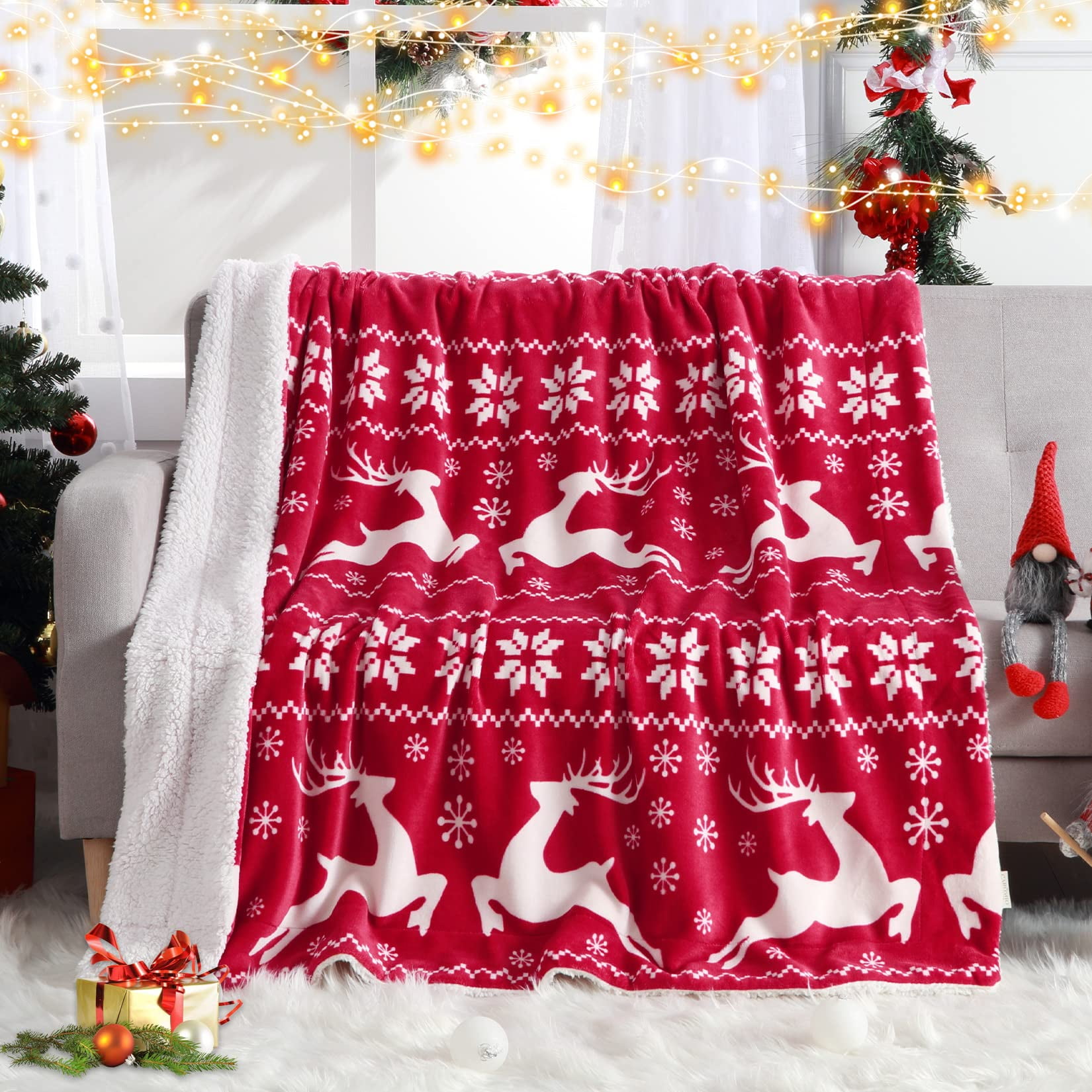 Premium Plush Sherpa Throw Christmas Blanket Soft, Warm, Cozy