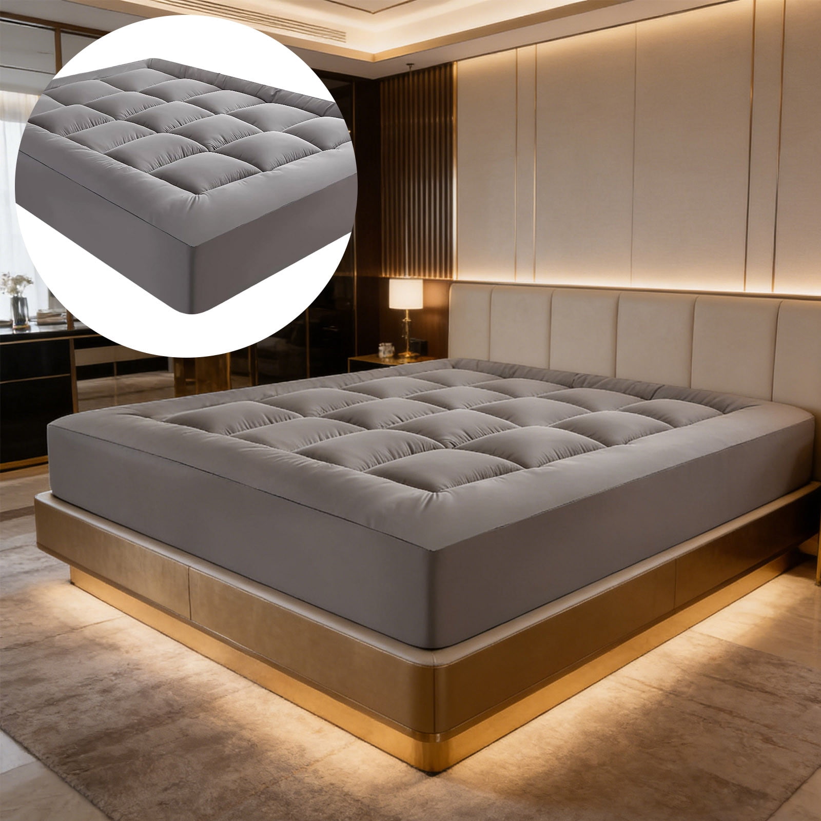 Premium Plush Soft Mattress Topper with Quilted Design, 75*54in Extra Thick Breathable Filling, Anti-Slip Bottom Mattress Pad, Cozy Bed Cover for Master Bedroom & Guest Room Bedding