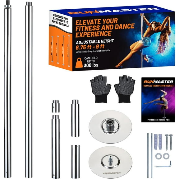 Premium Pole Spinning Static Dance Pole Kit | Portable & Removable 45mm Exercise Pole for Club, Party, Home Easy Assembly Safe & Sturdy Steel Construction | Silicone Rubber Protection