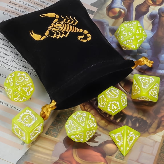 Premium Polyhedral Dice Set (7pcs) with a Drawstring Bag for D&D RPG MTG Table Games. Perfect for Gaming, Halloween, Christmas Gifts, and Fantasy Role-Playing Adventures