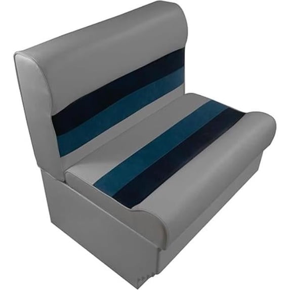 Premium Pontoon Bench Seat Cushion Set - Gray/Navy/Blue - 28 in. - High Compression Foam