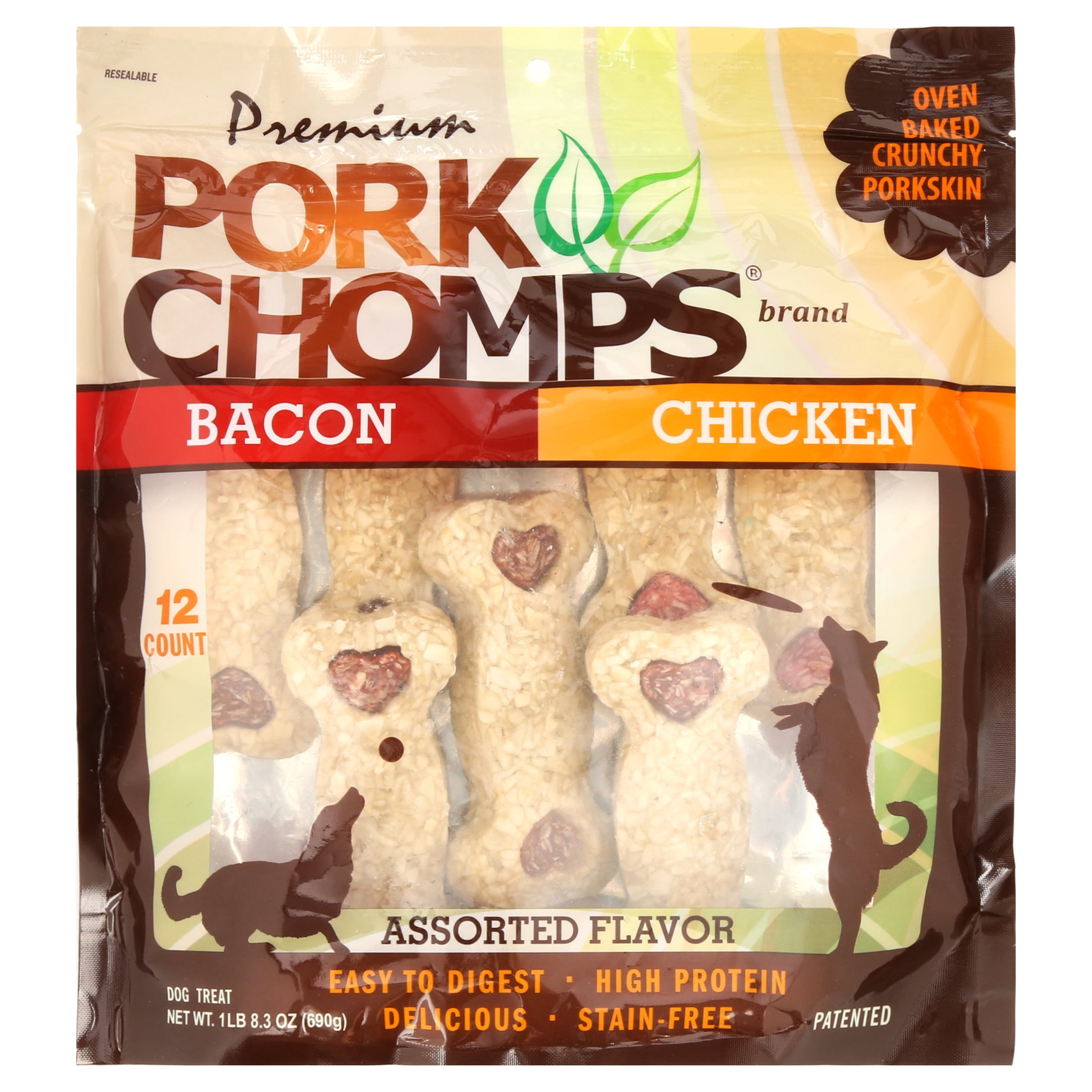 Premium Pork Chomps 4" RawhideFree Crunchy Bone Variety Pack, 12 Count