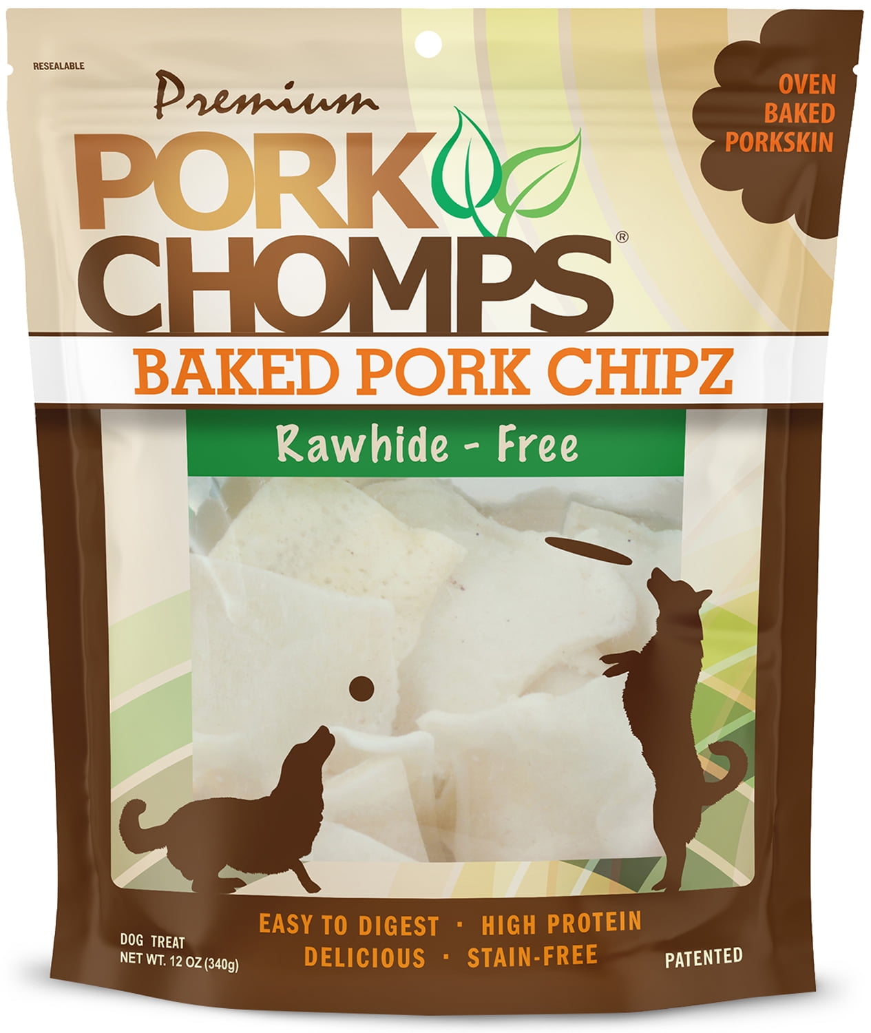 Pork Chomps Premium Rawhide-Free Baked Pork Chipz Dog Chews, 3 Inch, 12 oz Bag