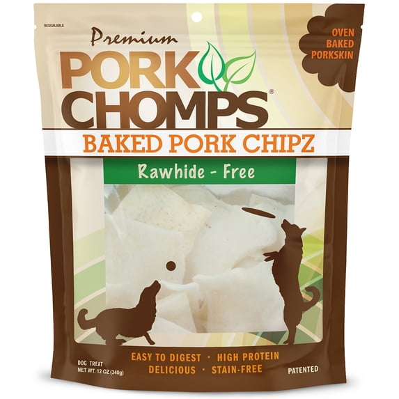 Pork Chomps Premium Rawhide-Free Baked Pork Chipz Dog Chews, 3 inch, 12 oz Bag