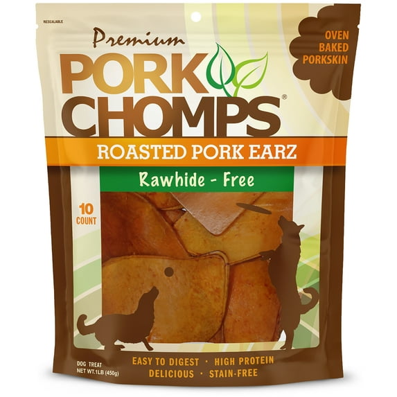 Pork Chomps Premium Rawhide-Free 5 inch Roasted Pork Earz Dog Chews, 10 Count