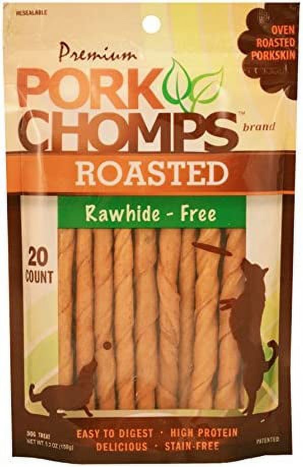 Pork Chomps Roasted Pork Skin Dog Chews, 5inch Mini Twists, 20 Count