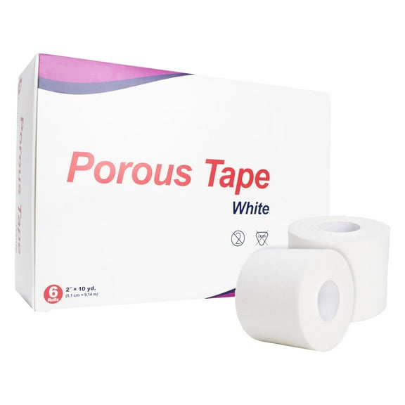 Premium Porous Cloth Tape, White 2” x 10 Yds, 6 Pack, High Strength