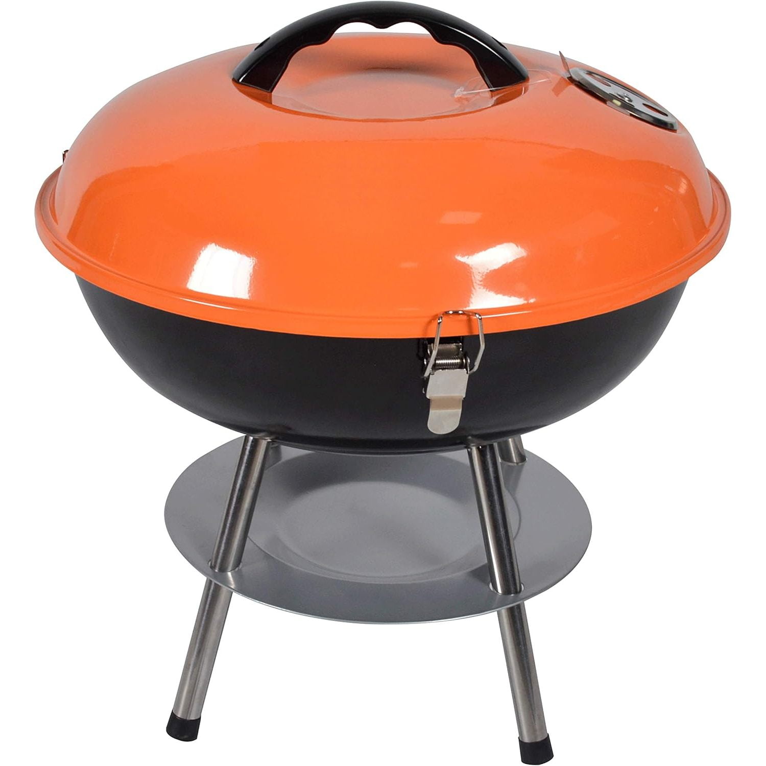 Portable Orange and Black Charcoal Kettle Grill with Smoker