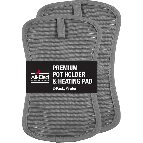 Premium Pot Holder & Heating Pad, (2-Pack) Heat Resistant to 500 Degrees, 100% Cotton 10"x6.25" for Kitchen and Barbeque, Pewter