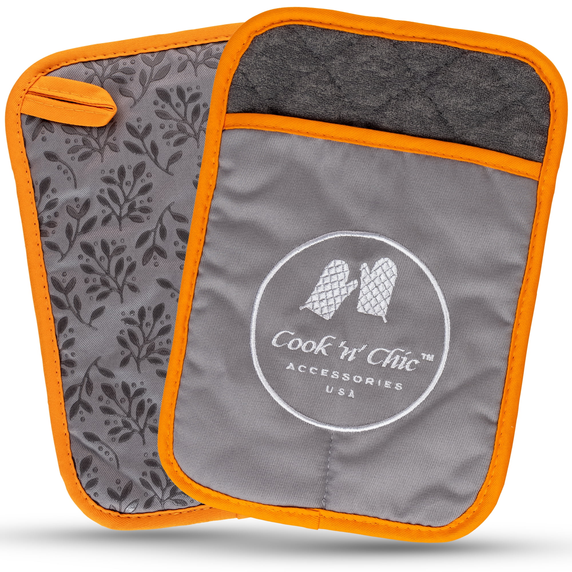 Gray and Orange Silicone Cotton Pot Holder Mitt