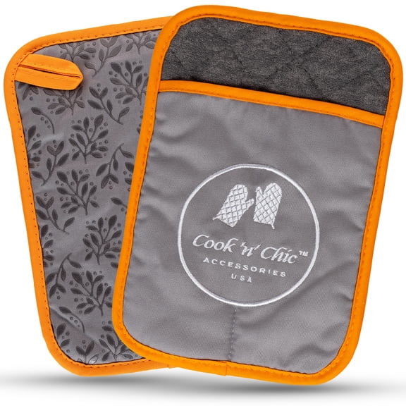 Premium Pot Holders - 500°F Heat Resistant - Non Slip Textured Silicone Grip - Washable Mittens for Cooking Baking - Flexible Soft Terry Cloth Cotton Lining - Set of 2 by Cook'n'Chic