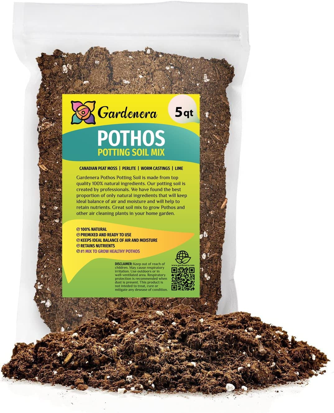 GARDENERA Air-Purifying Plant Potting Mix - 5 Quart - Potting Soil for Pothos, Parlor Palm, and Peace Lily - Made with Natural and Organic Ingredients