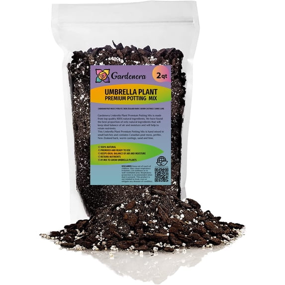 Premium Potting Mix for Umbrella Plants by Gardenera Labs - Unlock The Secret to Healthy and Vibrant Foliage - 2 Quart