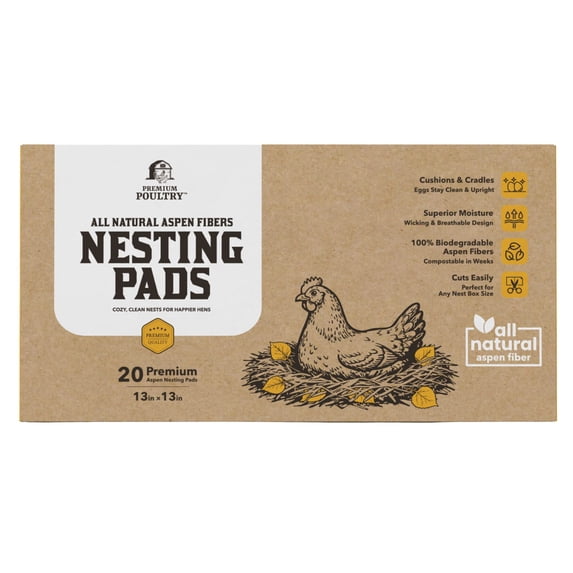 Chicken Nesting Pads 20 Pack Made in USA for Laying Hens, Aspen Excelsior Nest Box Liners for Chicken Coop Nesting Boxes, 13 x 13 in Trim-to-Fit Bedding Pads for Cleaner Eggs and Easy Coop Cleanup