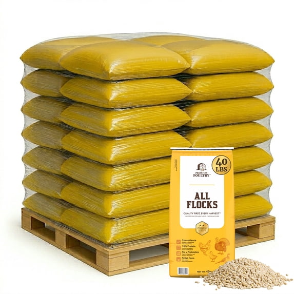 All Flock Poultry Feed Pellets, 18% Protein Chicken Feed Made in USA for Mixed Flock –Chicken, Ducks, Geese, Turkeys & Game Birds, Probiotics for Digestion, 2000lbs