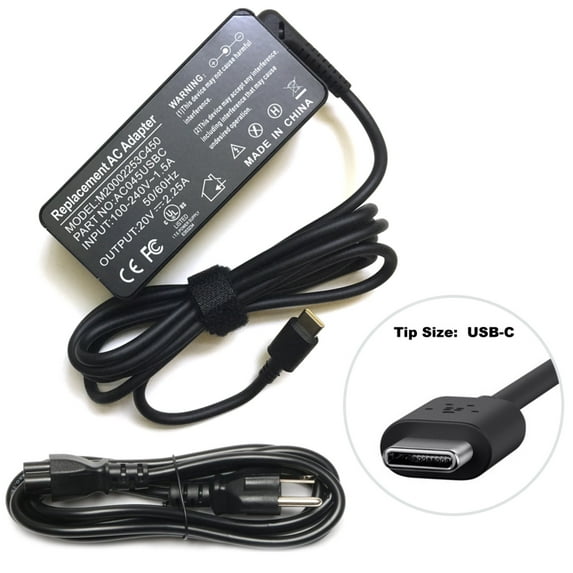 Premium Power Products UL Rated, 45W, 2.25A, 5V/9V/15V/20V PD Controlled, USB-C, AC Adapter Charger 02DL123 for Lenovo Chromebook 100e 300e 500e C330 S330 C630 L380 14e; ThinkPad X1