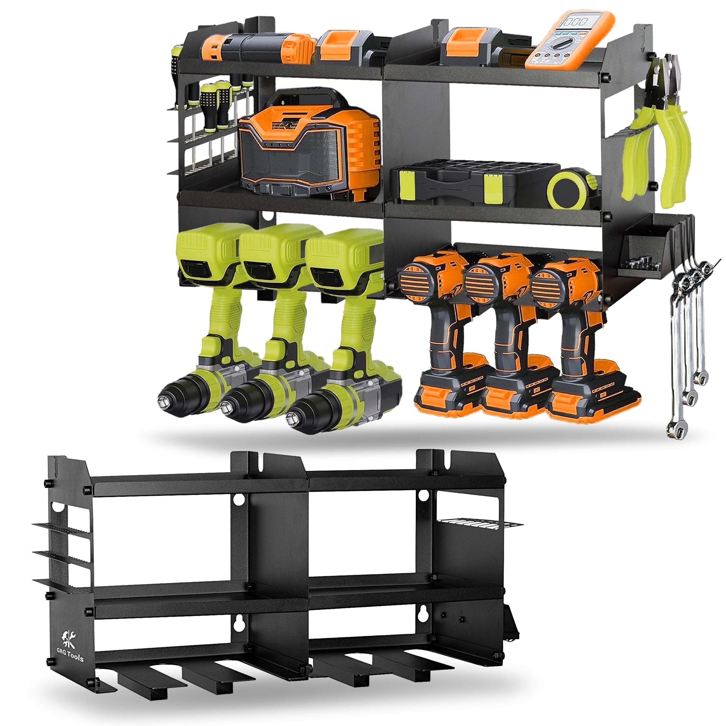 GRG Unlimited Power Tool Organizer - 6 Slot Wall Mount Holder, Heavy-Duty Steel - Black, 6 Pc