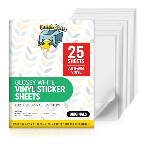 Premium Printable Vinyl Sticker Paper for Inkjet Printer 25 Sheets, 8.5