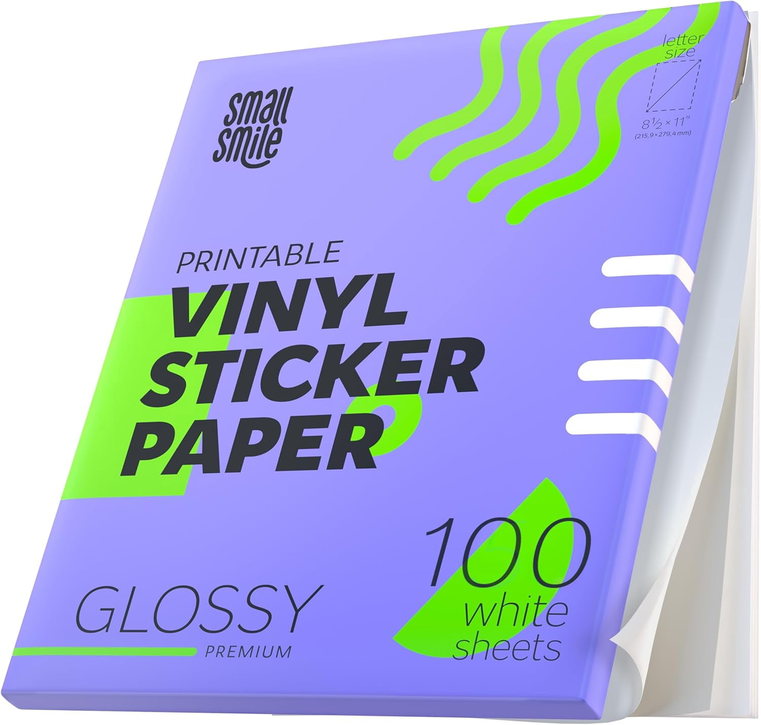 Premium Printable Vinyl Sticker Paper for Inkjet Printer and Laser - 100 White Glossy Sticker Paper Waterproof - Durability Adhesive Paper 8.5x11 (Shine Glossy, 100 Sheets)