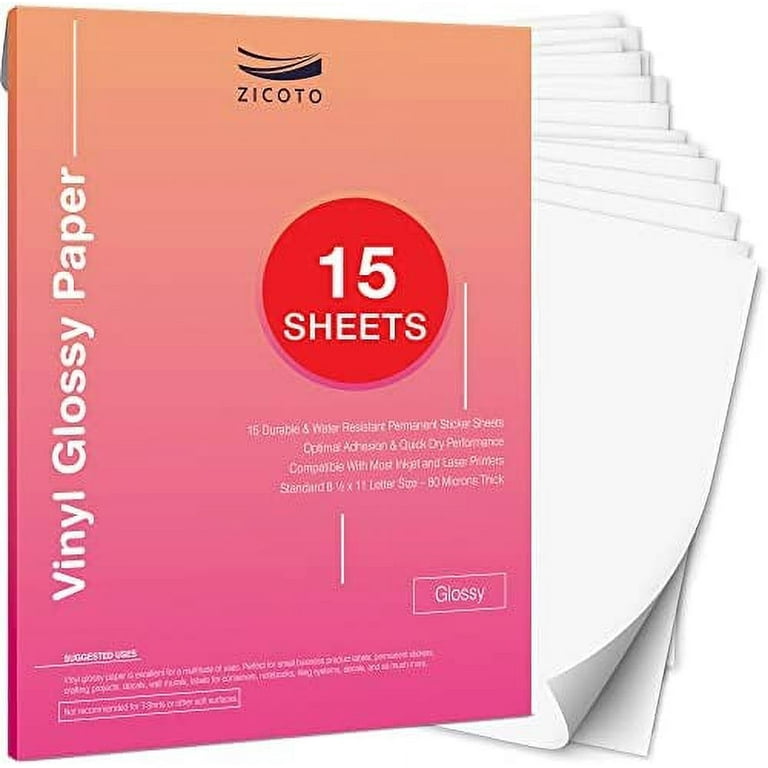 Premium Printable Vinyl Sticker Paper for Your Inkjet Or Laser Printer - 15  Glossy White Waterproof Decal Paper Sheets - Dries Quickly and Holds Ink  Beautifully 