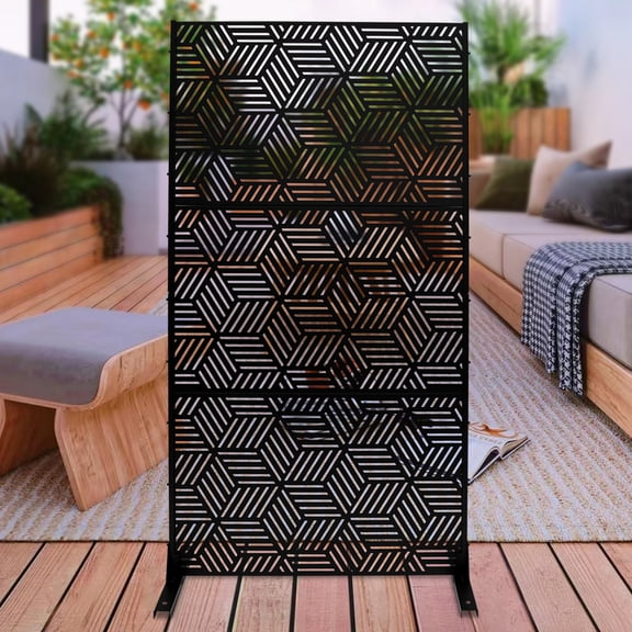 Premium Privacy Screen, 36.25x71.5in Galvanised Steel, Rhombic Openwork, H-Base Stable, Removable Panels for Patios/Hospitals