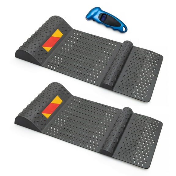 Premium Products LLC Garage Parking Mat Guide - Adhesive Back, Anti-Skid, Reflective Strip - Fits Most All Cars and Non-Commercial Tires - 2 Pack - With Air Pressure Gauge, Charcoal Gray, Large