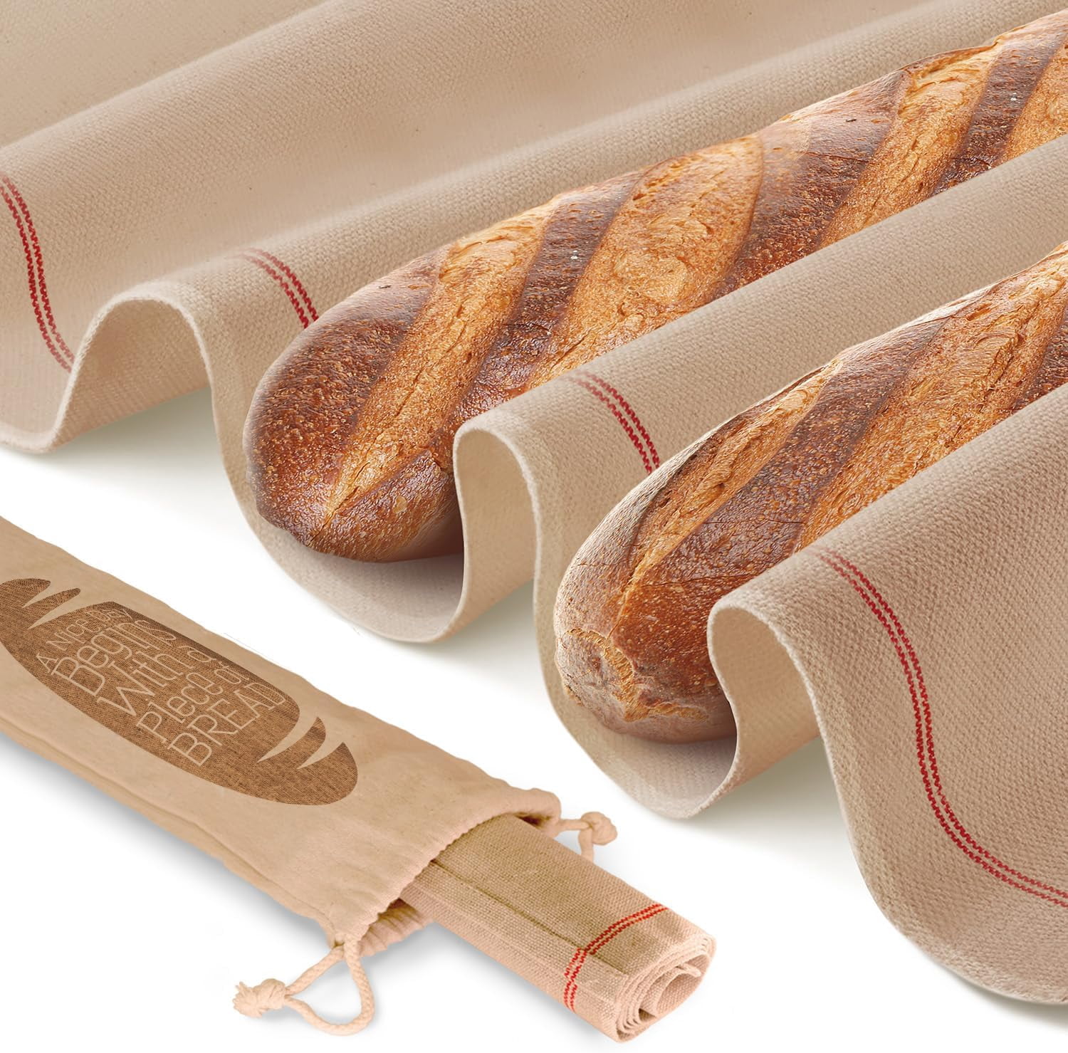 Premium Professional Bakers Couche, Extra Large Bread Proofing Cloth, 35" x 26" - 100% Natural Flax Linen with Storage Bag