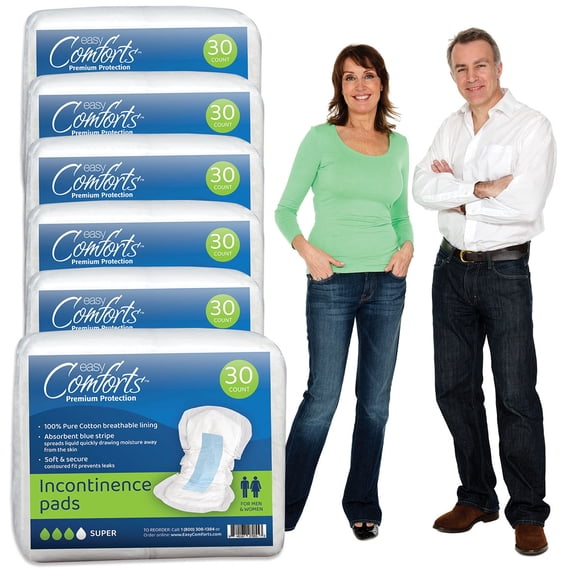 Premium Protection Incontinence Pads for Seniors, Super Absorbency for Day/Overnight Use, Safe for Sensitive Skin, Cotton Liner, Protects from Incontinence/Bladder Leaks, 180ct Case by Easy Comforts