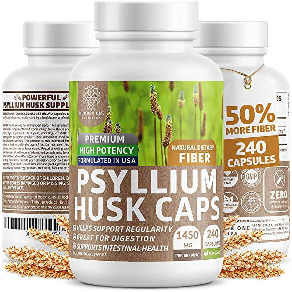 Premium Psyllium Husk Capsules [All Natural & Potent] Powerful Soluble Fiber Supplement Helps