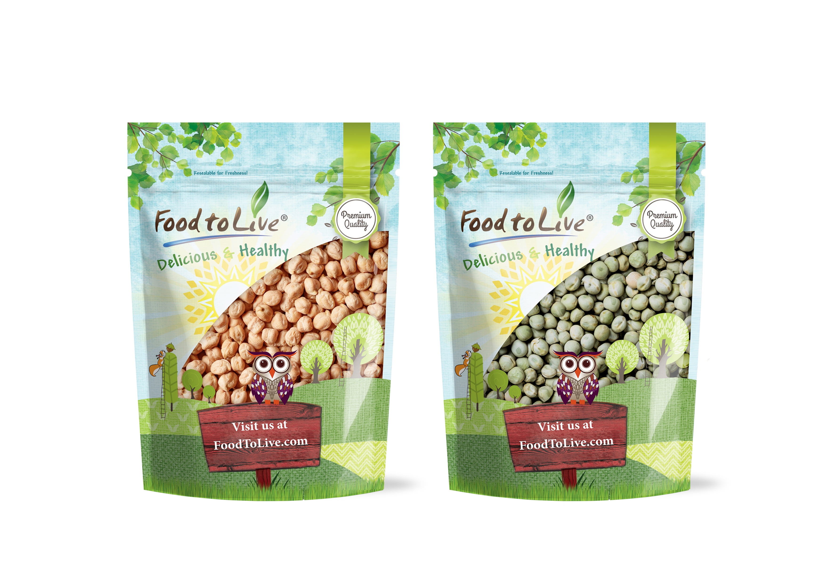Premium Pulses Bundle, 2 Pack Chickpeas (5 LB), Whole Green Peas (5