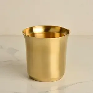 Premium Pure Brass Heavy Glass for Drinking Water (200 ml, 220 gm, Matte Finish, Golden Color) | Peetal Glass for Pooja | Tumbler