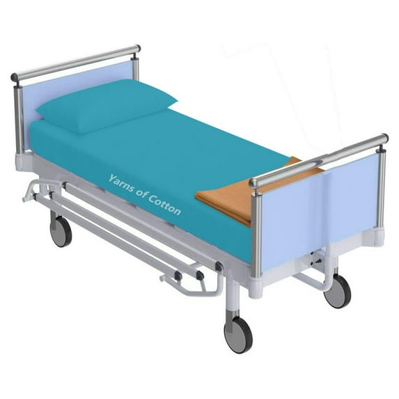 Premium Pure Cotton 3 PC's Hospital Bed Sheet Set - Hospital Bed Flat Fitted Sheets- 100% Egyptian Cotton 1000 TC Hospital Sheets - Hospital Fitted Sheets Upto 6-8" Drop (Turquoise Solid, Standard)