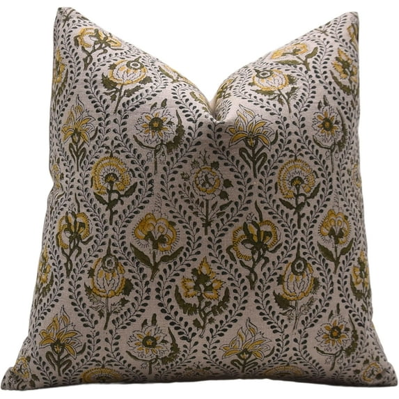 Premium Pure Linen Pillow Cover with Hand Block Prints By Fabdivine, 20X20, Amarbel