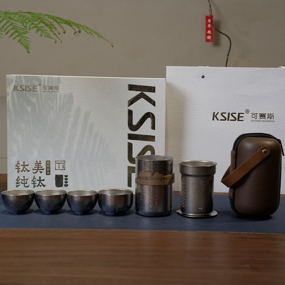 Premium Pure Titanium Portable Chinese Gongfu Tea Set - 4 Cups & Tea Infuser with Travel Bag - Lightweight, Corrosion Resistant & Durable - Ideal for Outdoor, Camping, Travel & Tea Enthusiasts