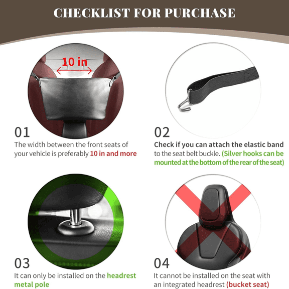 Premium Purse Holder for Car – 1 Compartment Midsize Front Seat Storage Barrier – Elegant Faux Leather & Fur Car Handbag Holder – Automotive Consoles & Organizers