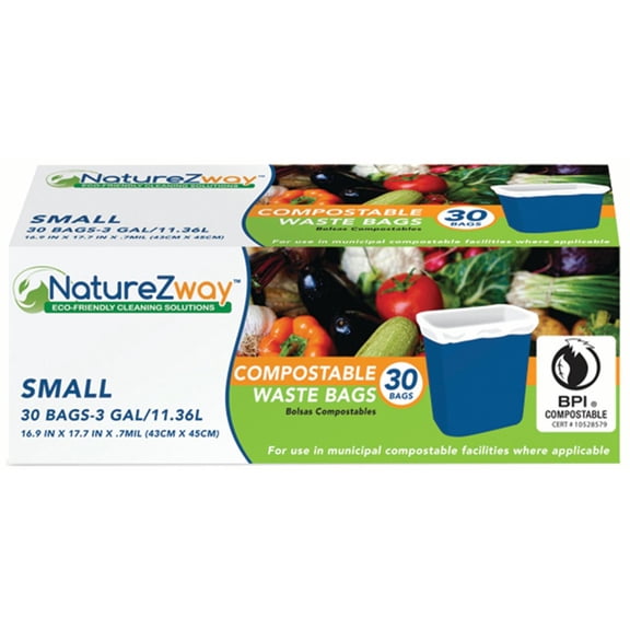 NatureZway, NatureZway 3 Gallon Small Compostable Waste Bags, 30 bags