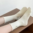 thumbnail image 1 of Price Drop! Luxalzxs Ruffle Socks Woman Cute Floral Embroidery Crew Socks Casual Trendy Girls Solid Color High Ankle Comfy Breathable Calf Socks, 1 of 3