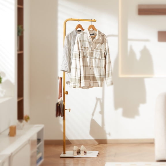Premium Quartz Base Standing Coat Rack with 3 Chrome-Finished Round Hooks, Heavy-Duty Freestanding Garment Rack for Hallway and Bedroom