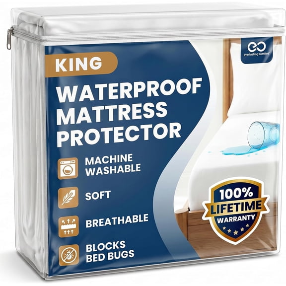 Premium Queen Size Mattress Protector - Waterproof & Hypoallergenic, Noiseless Design, Washable Cover, 18" Deep Pocket, Bed Bug Dust Mite Proof Cover for Sleep Hygiene