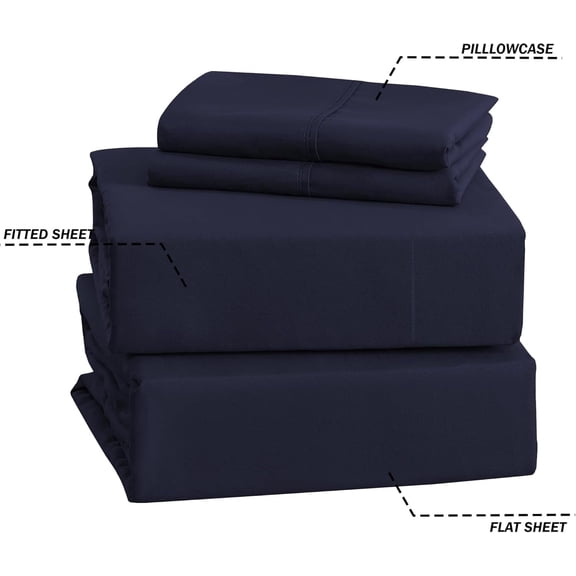 Premium Queen Waterbed Sheets 4 Piece Set, Egyptian Cotton 18" Deep Pocket, Breathable Comfortable Bedding for 72 x 96 Waterbeds, Blue Solid