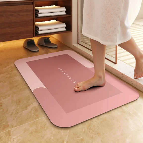 Premium Quick-Dry Bathroom Mat - Ultra-Absorbent Thin Diatomite Bath Mat-Rubber Backing Non-Slip, Machine Washable, and Mildew-Resistant Rug for Shower, Kitchen, Laundry Room,and More with Geometric