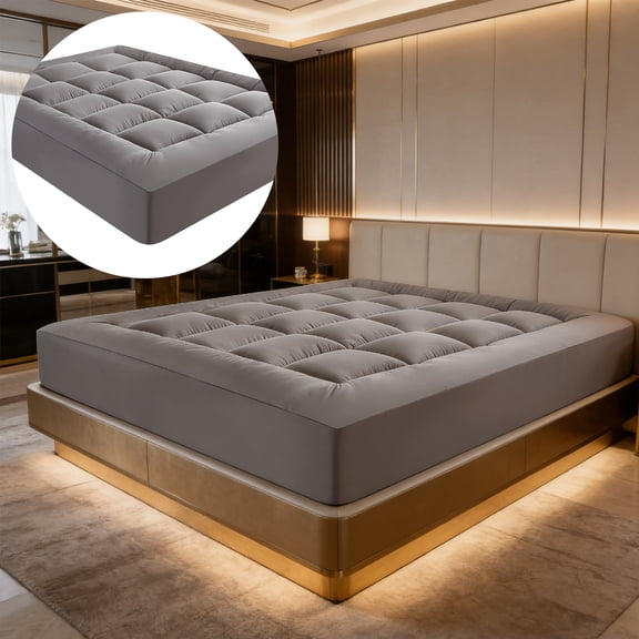 Premium Quilted 1000GSM Queen Mattress Topper - Cooling Breathable & Fluffy Soft, with 8-21 inch Deep Pocket, Hotel-Style Plush Top, Luxury Extra Thick Bed Topper (Grey)