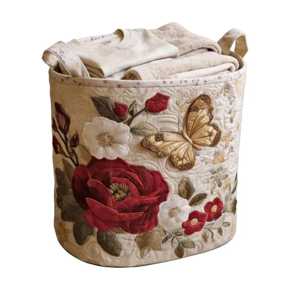 Premium Quilted Laundry Basket Printed Fabric Storage Bag with Reinforced Handles for Household Linen Organization, 14x18 Inch