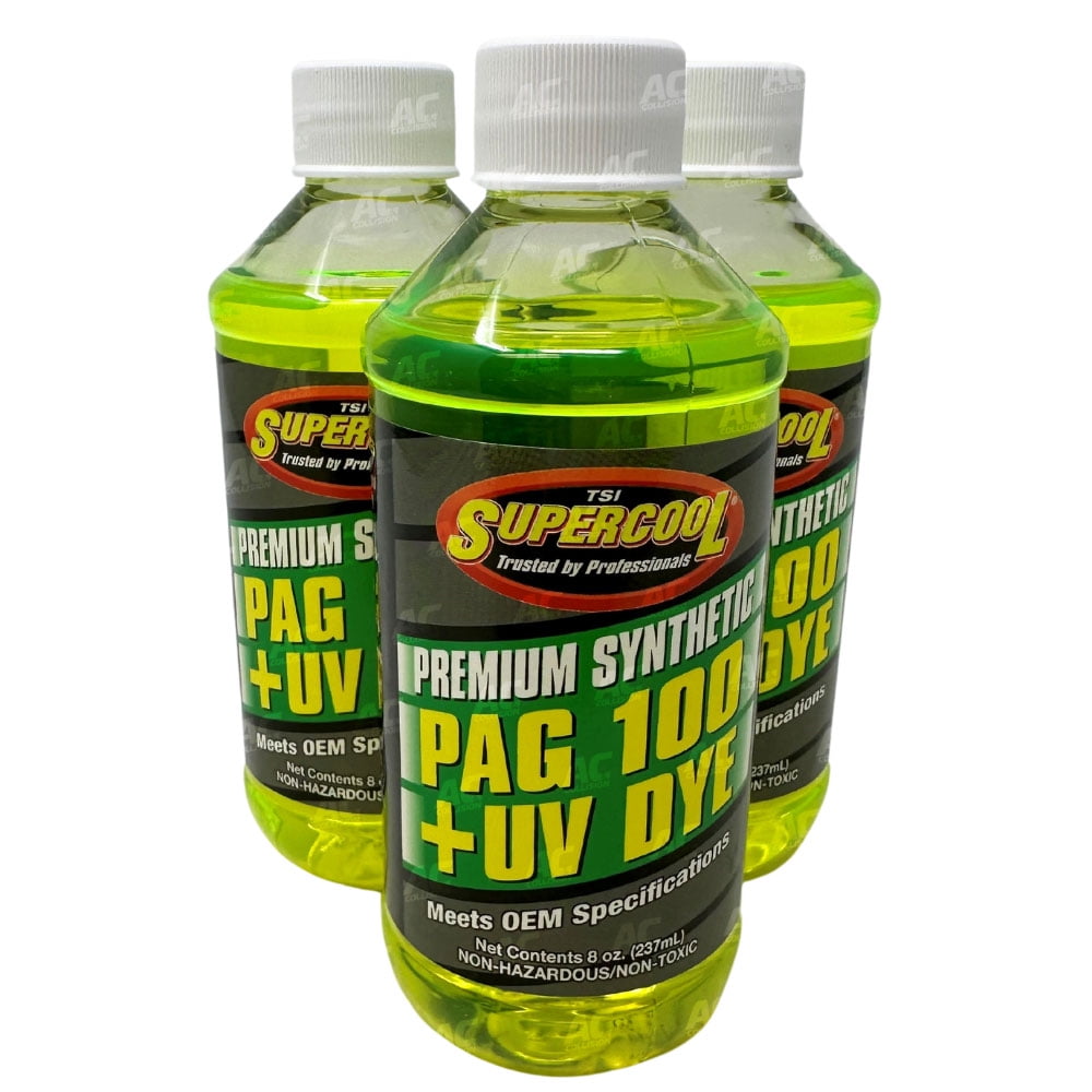 Premium R134a Synthetic AC Refrigerant Oil PAG 100UV 8oz Automotive Refrigerant (3 pack)